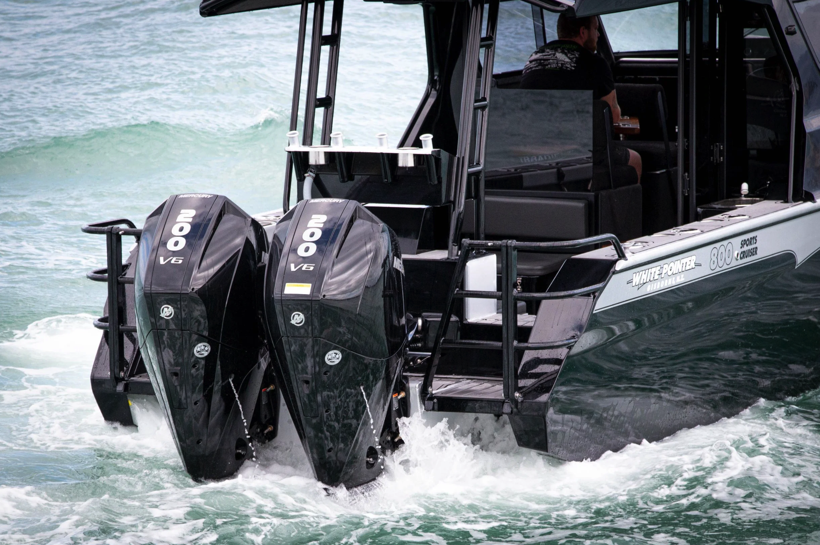 Twin outboard set up with transom cage